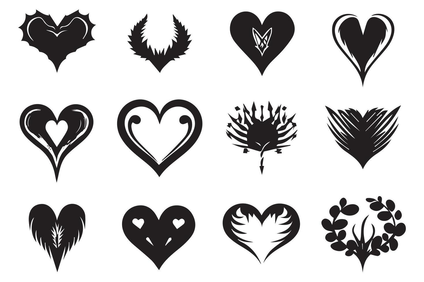 bundle of hearts love set icons silhouette illustration design free vector