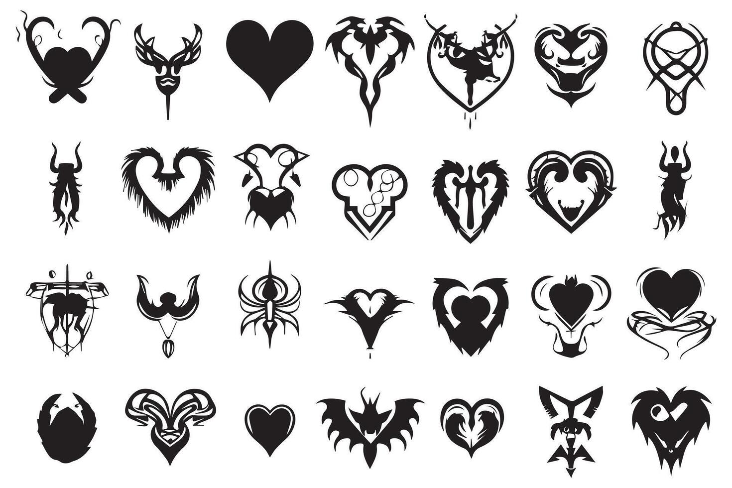 bundle of hearts love set icons silhouette illustration design pro vector