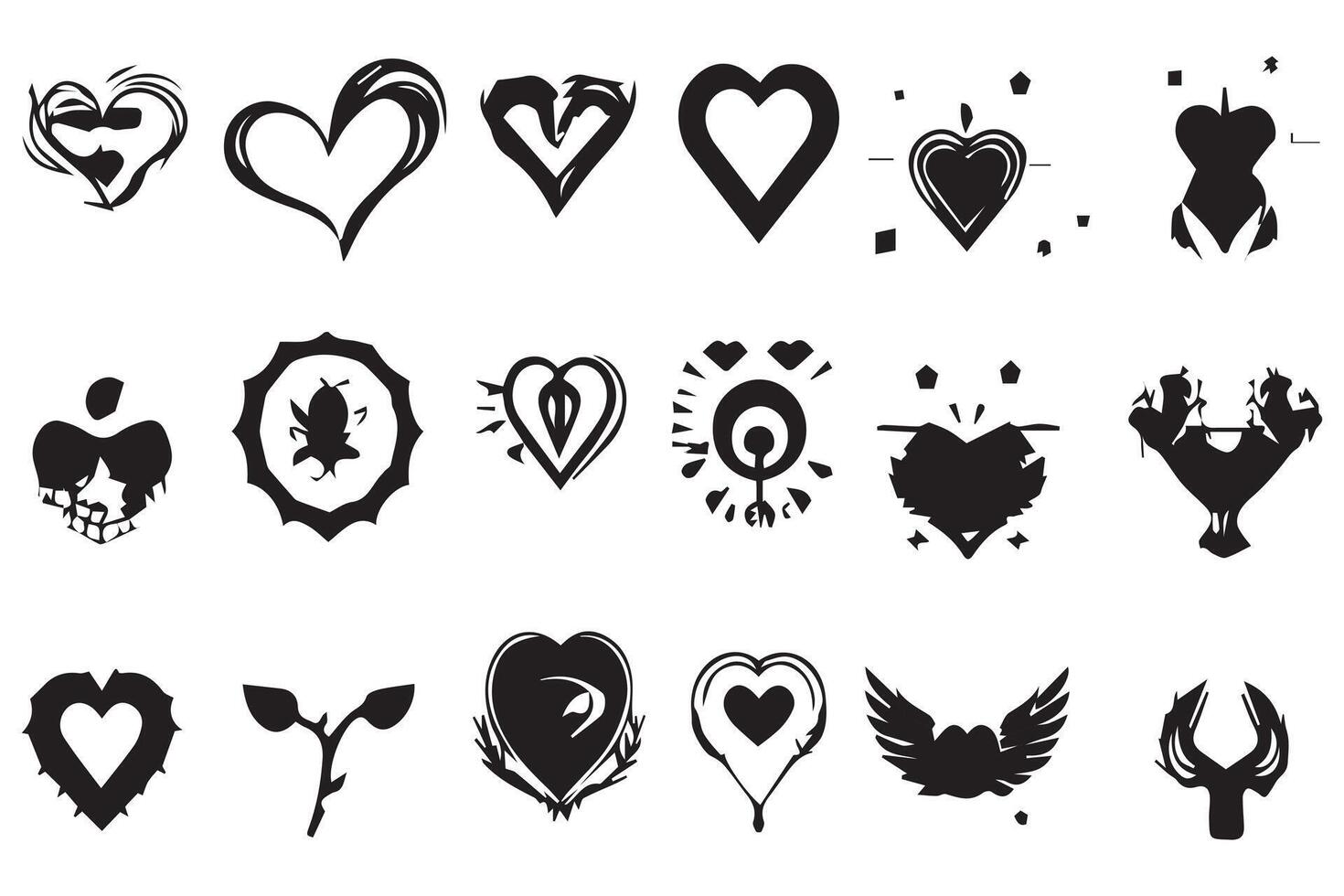 bundle of hearts love set icons silhouette illustration design pro vector