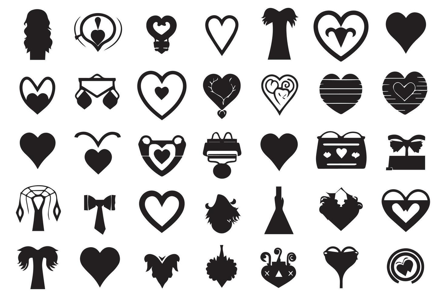 bundle of hearts love set icons silhouette illustration design pro vector