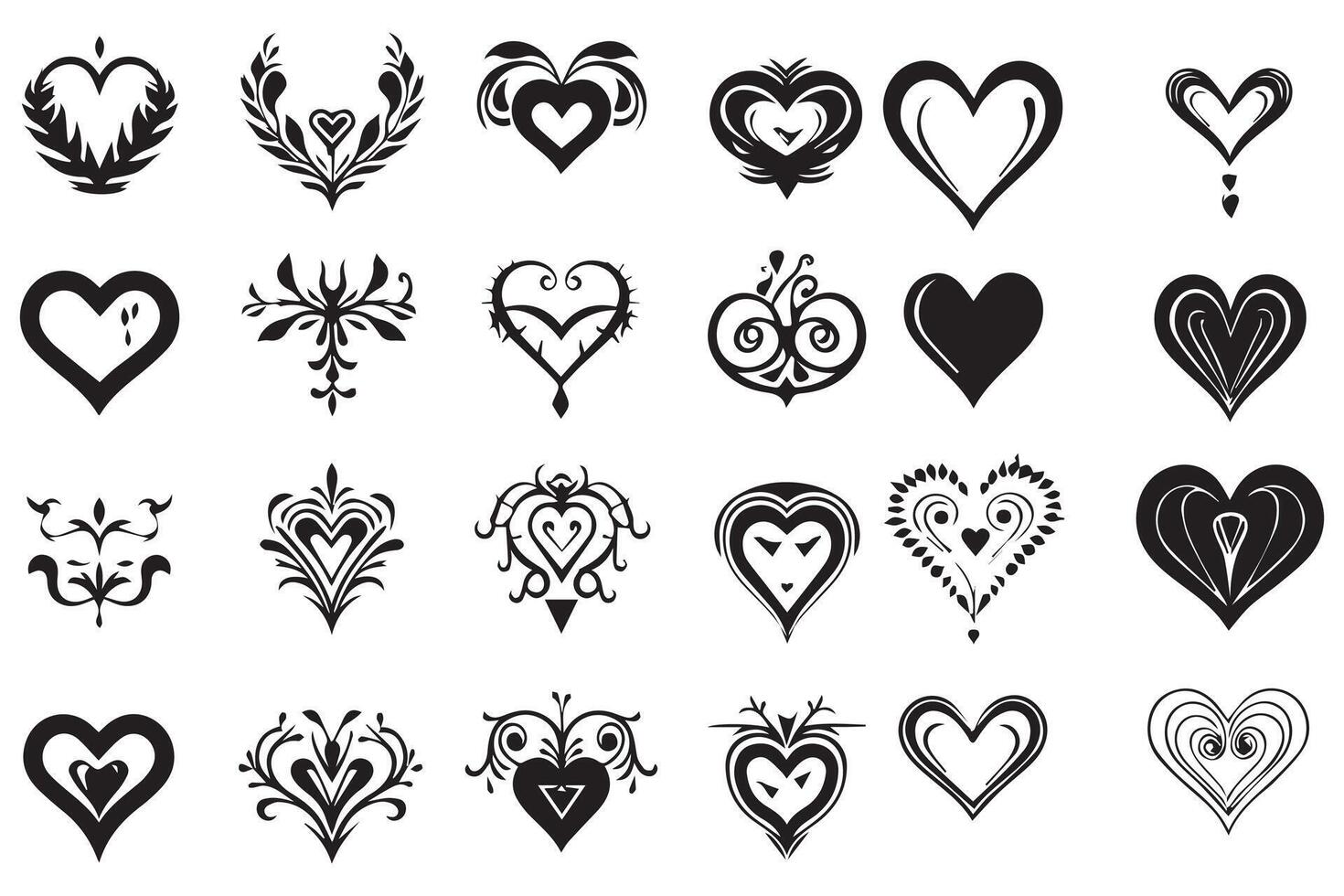 bundle of hearts love set icons silhouette illustration design pro vector