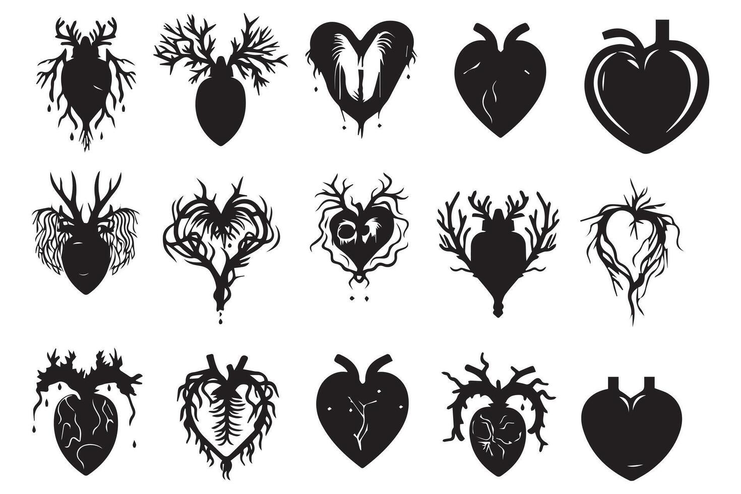 bundle of hearts love set icons silhouette illustration design free vector