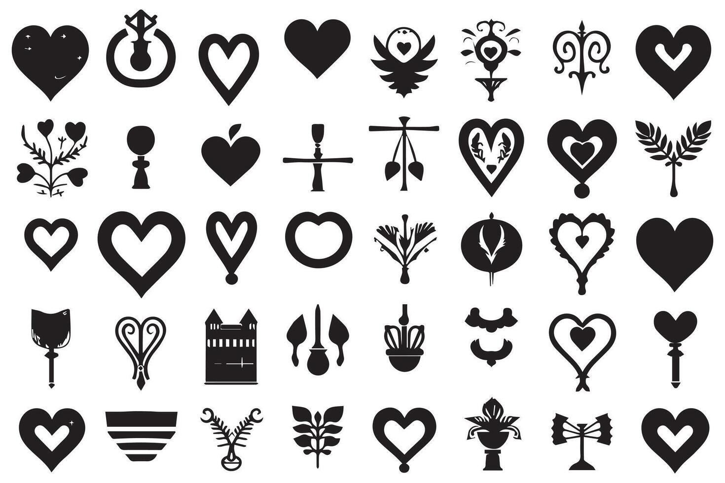 bundle of hearts love set icons silhouette illustration design pro vector