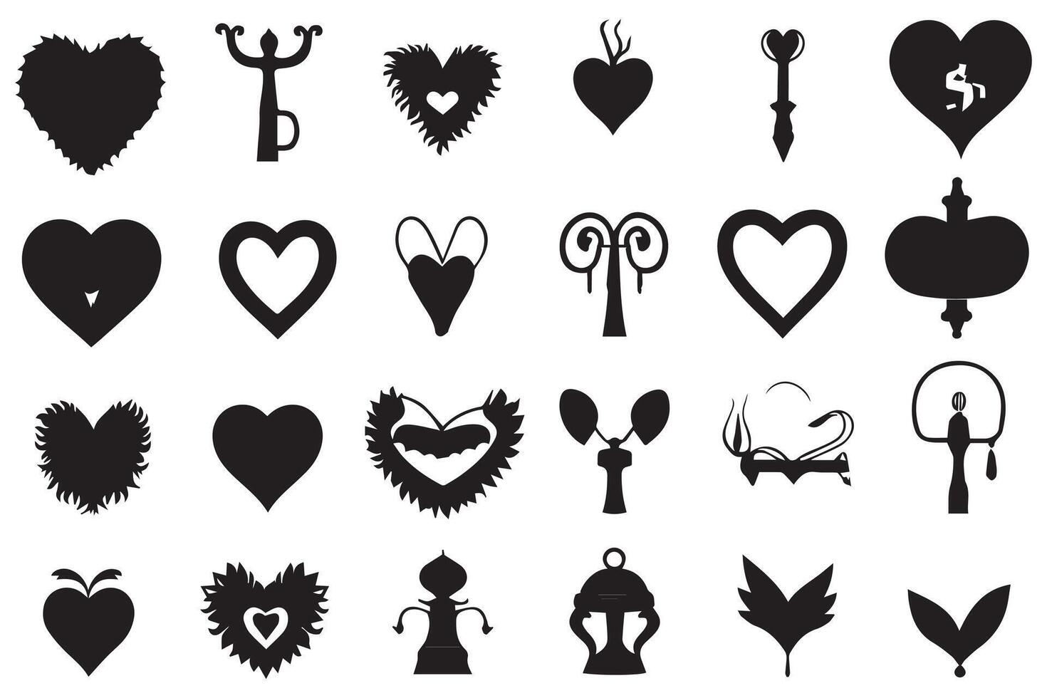 bundle of hearts love set icons silhouette illustration design free vector