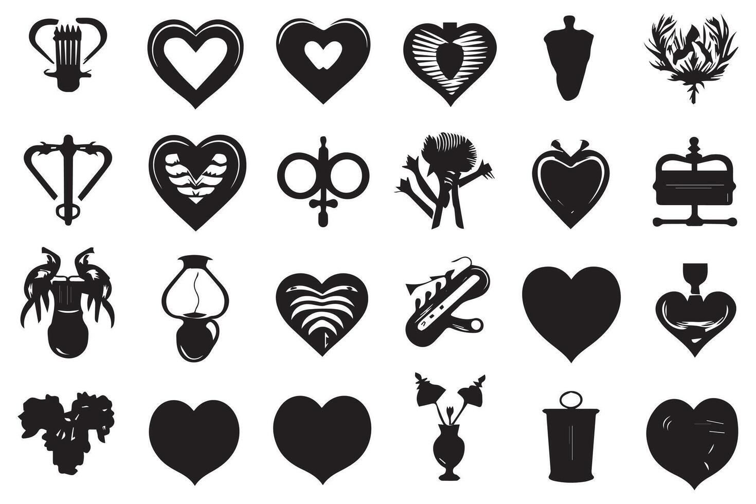 bundle of hearts love set icons silhouette illustration design free vector