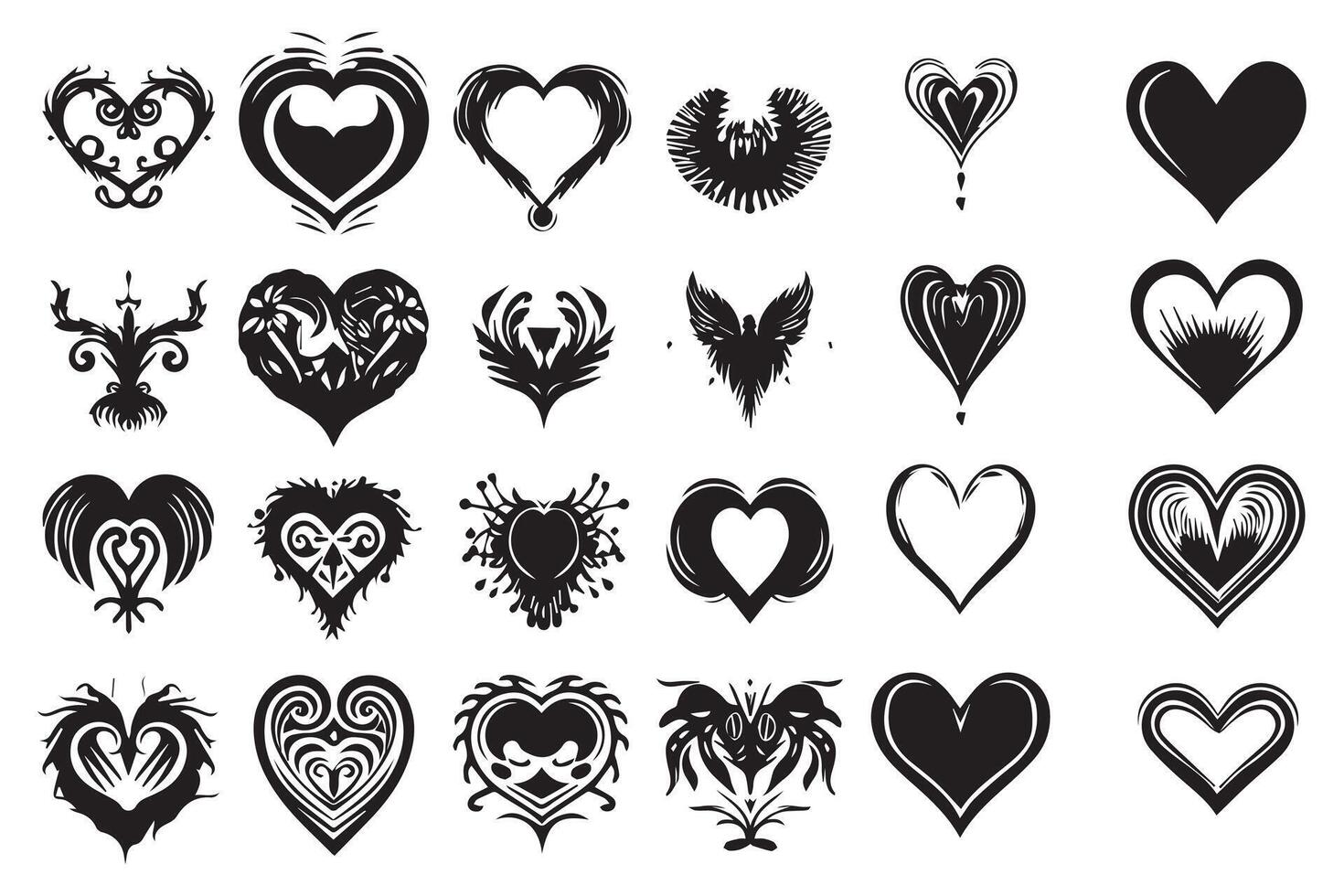 bundle of hearts love set icons silhouette illustration design pro vector