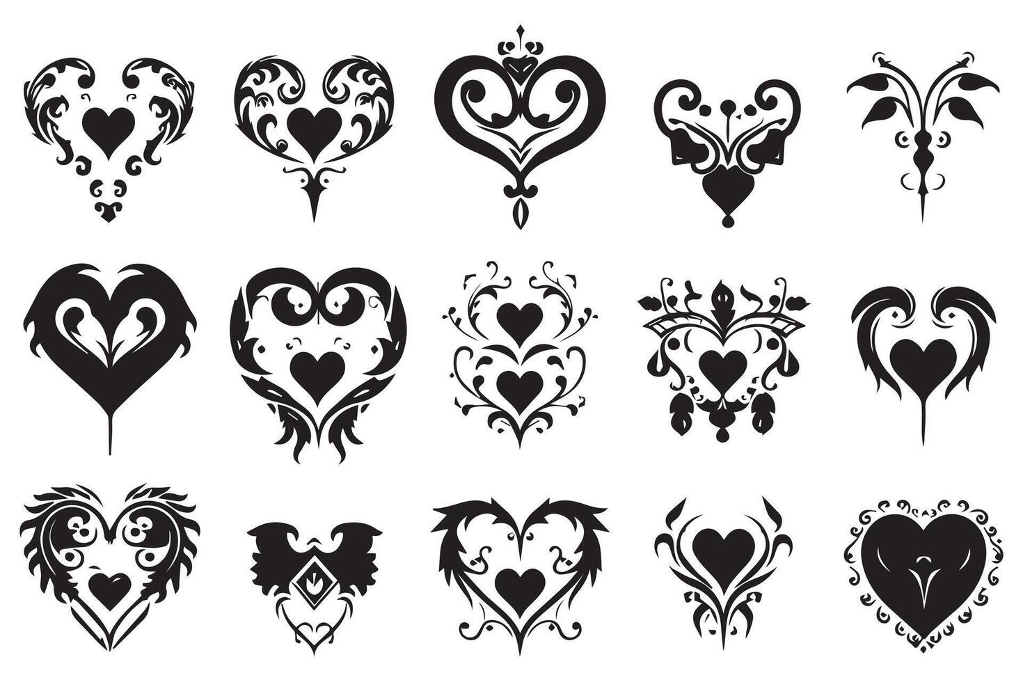 bundle of hearts love set icons silhouette illustration design pro vector