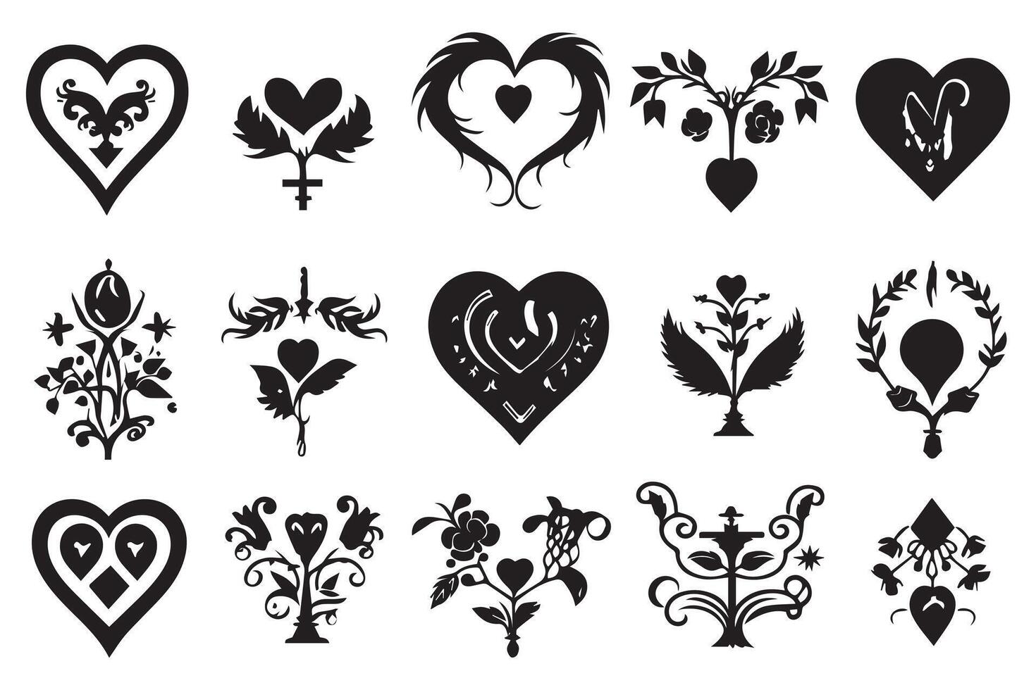 bundle of hearts love set icons silhouette illustration design pro vector