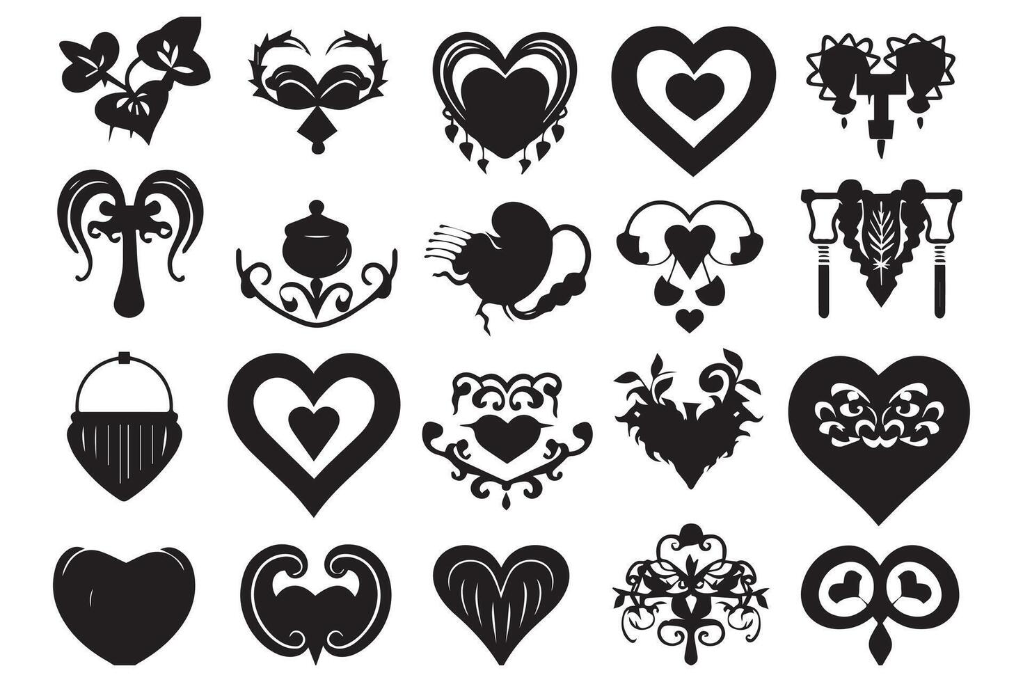 Hearts silhouette icon bundle collection pro vector