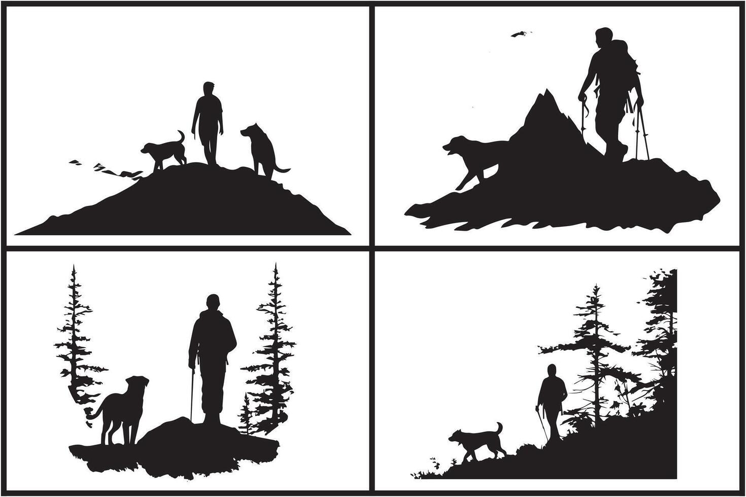 silhouette of man with dog white background pro vector
