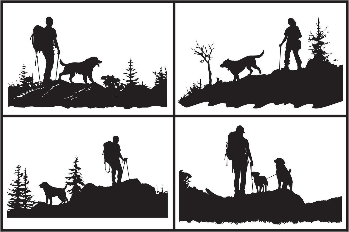 silhouette of man with dog white background pro vector