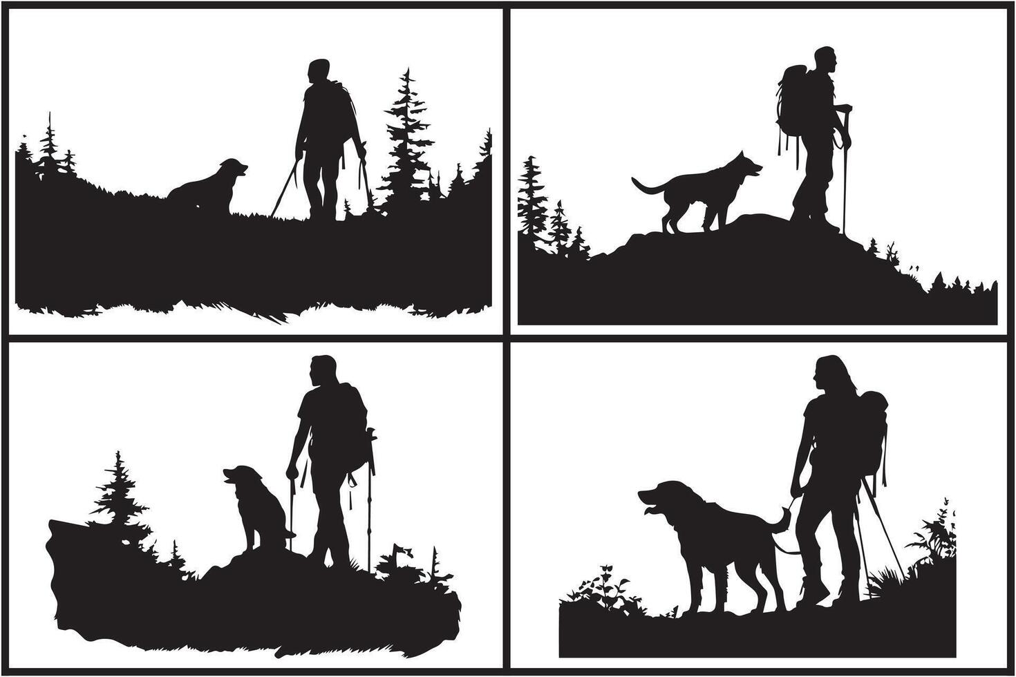 silhouette of man with dog white background free vector