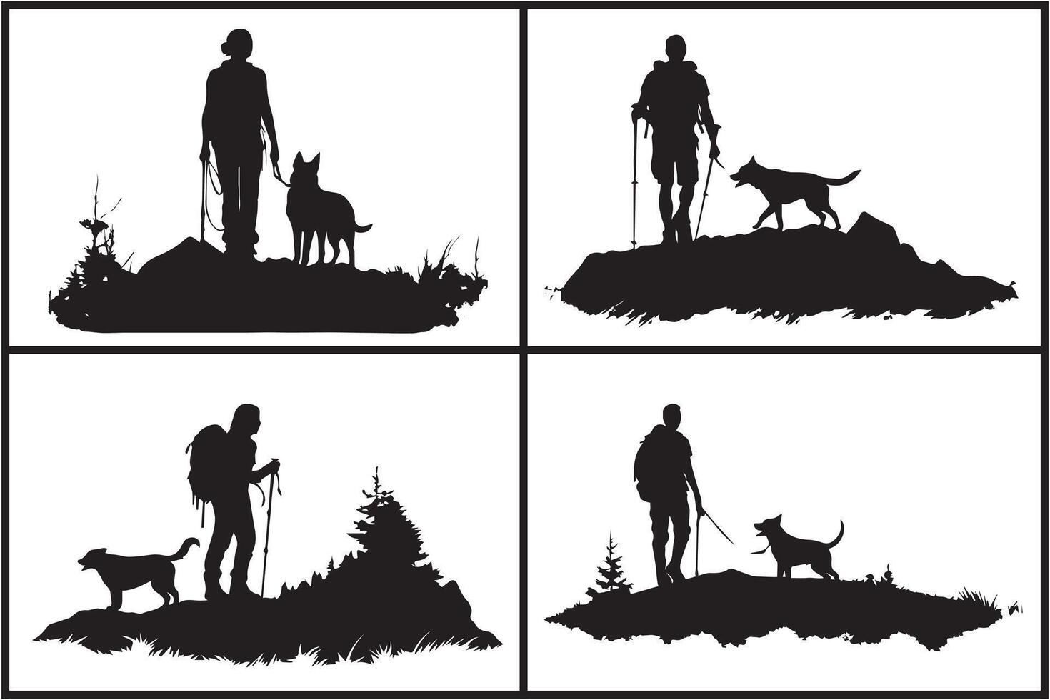 silhouette of man with dog white background free vector