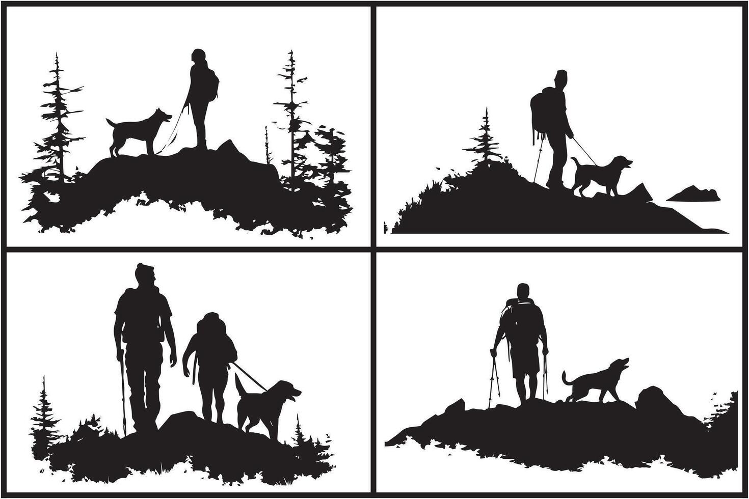 silhouette of man with dog white background free vector