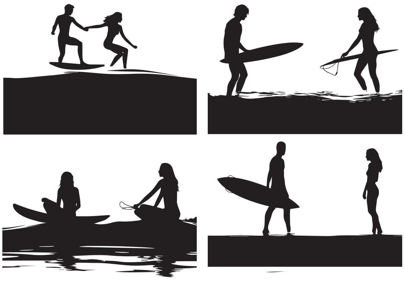 surfboards silhouettes set isolated on white background pro design vector