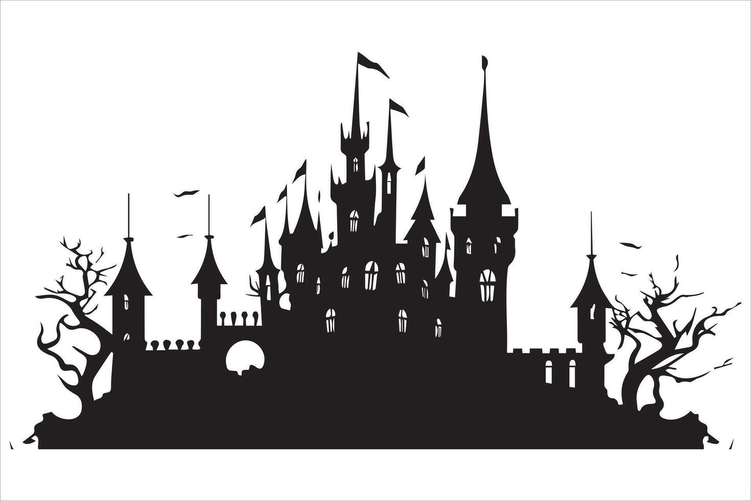 Halloween witch house black silhouette pro vector
