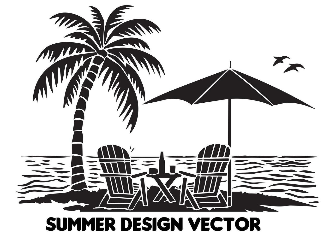 summer design palm tree sitting on chair front table and umbrella man free design vector