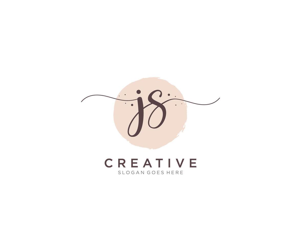 initial JS Feminine logo beauty monogram and elegant logo design, handwriting logo of initial signature, wedding, fashion, floral and botanical with creative template. vector