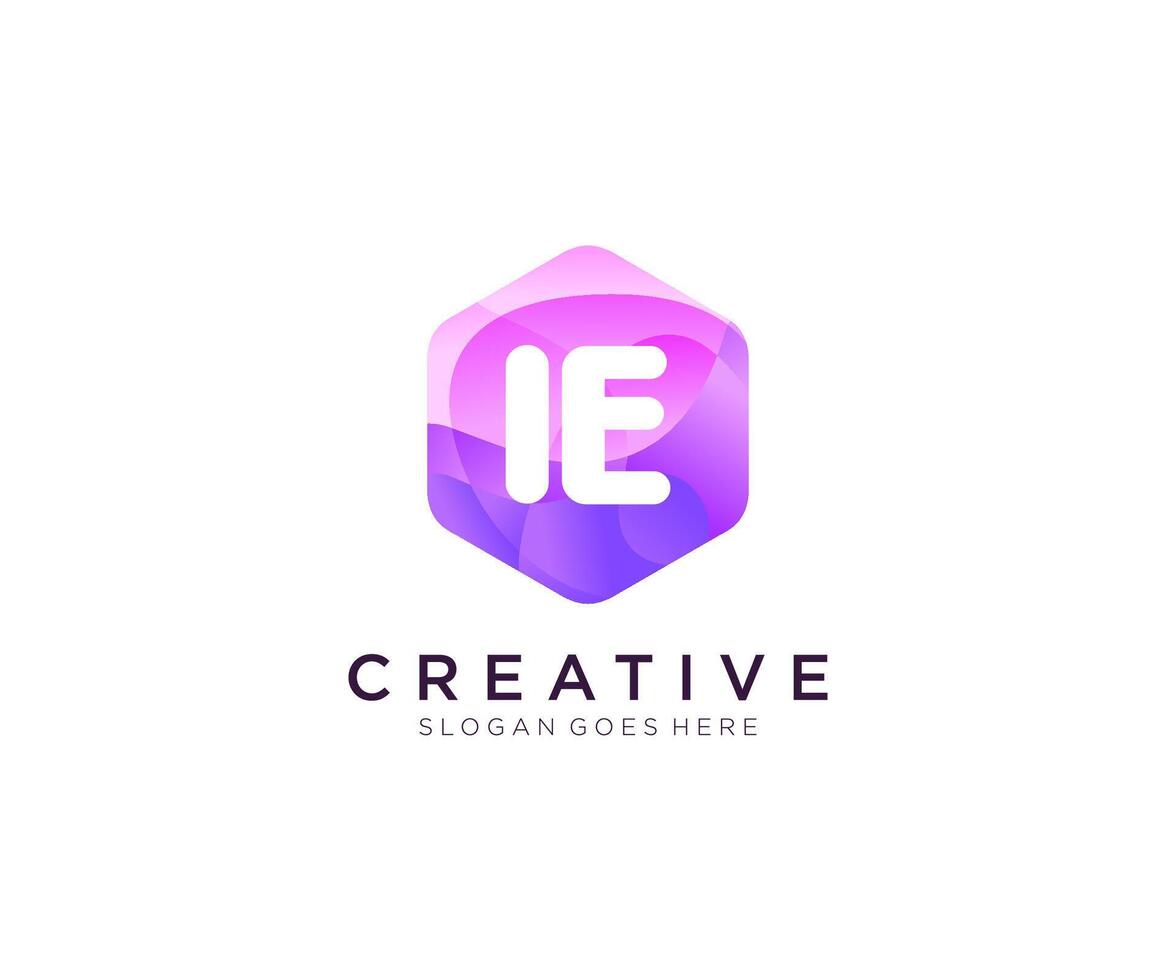 IE initial logo With Colorful Hexagon Modern Business Alphabet Logo template . vector