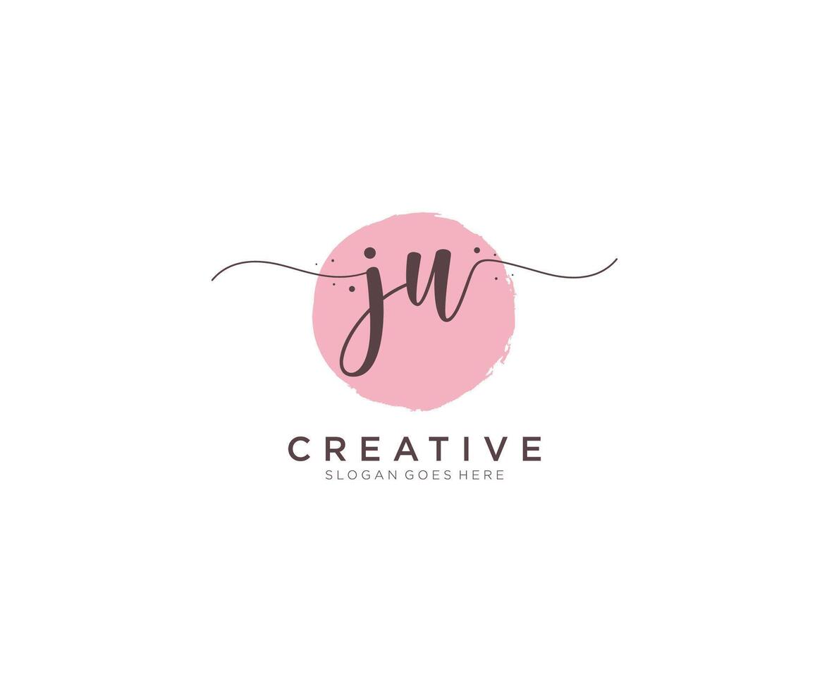 initial JU Feminine logo beauty monogram and elegant logo design, handwriting logo of initial signature, wedding, fashion, floral and botanical with creative template. vector