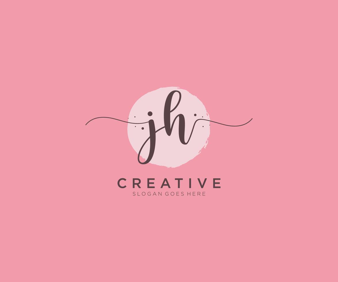 initial JH Feminine logo beauty monogram and elegant logo design, handwriting logo of initial signature, wedding, fashion, floral and botanical with creative template. vector