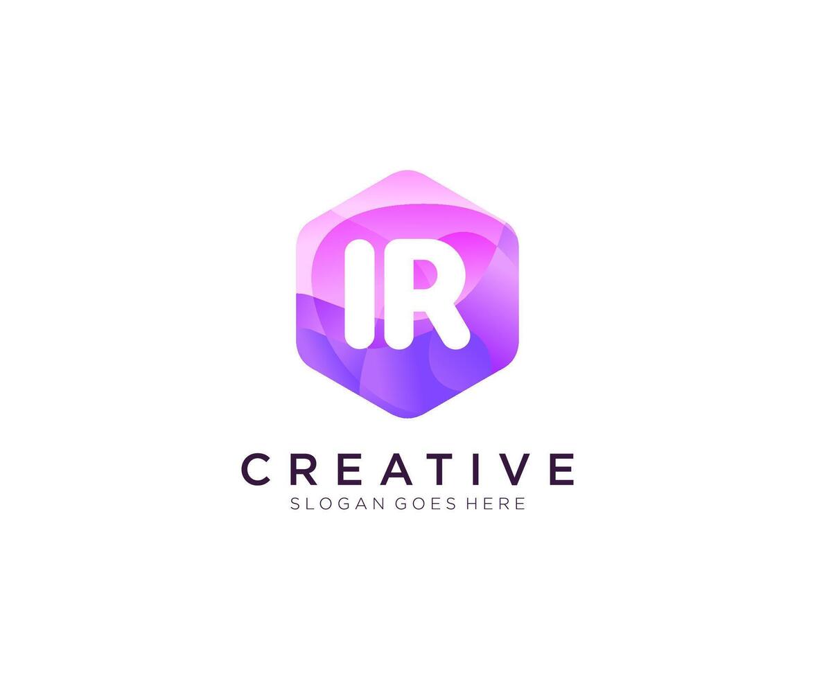 IR initial logo With Colorful Hexagon Modern Business Alphabet Logo template . vector