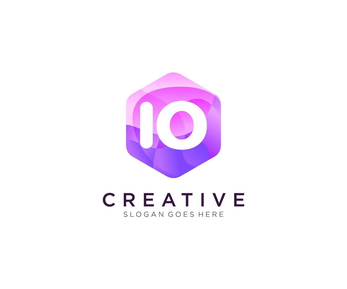 IO initial logo With Colorful Hexagon Modern Business Alphabet Logo template . vector