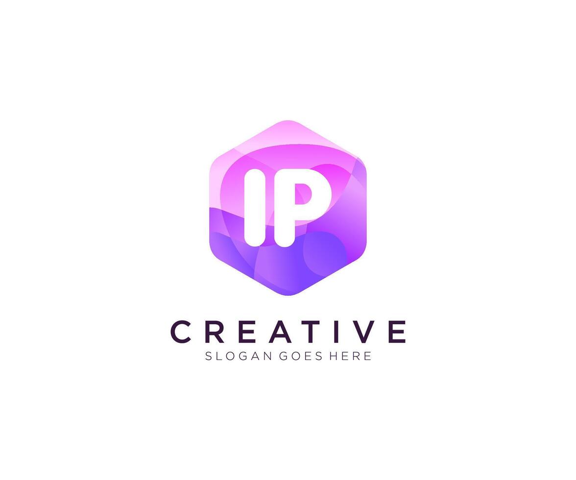 IP initial logo With Colorful Hexagon Modern Business Alphabet Logo template . vector