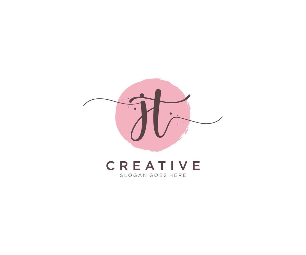 monograma de belleza del logotipo femenino jt inicial y diseño de logotipo elegante, logotipo de escritura a mano de la firma inicial, boda, moda, floral y botánica con plantilla creativa. vector