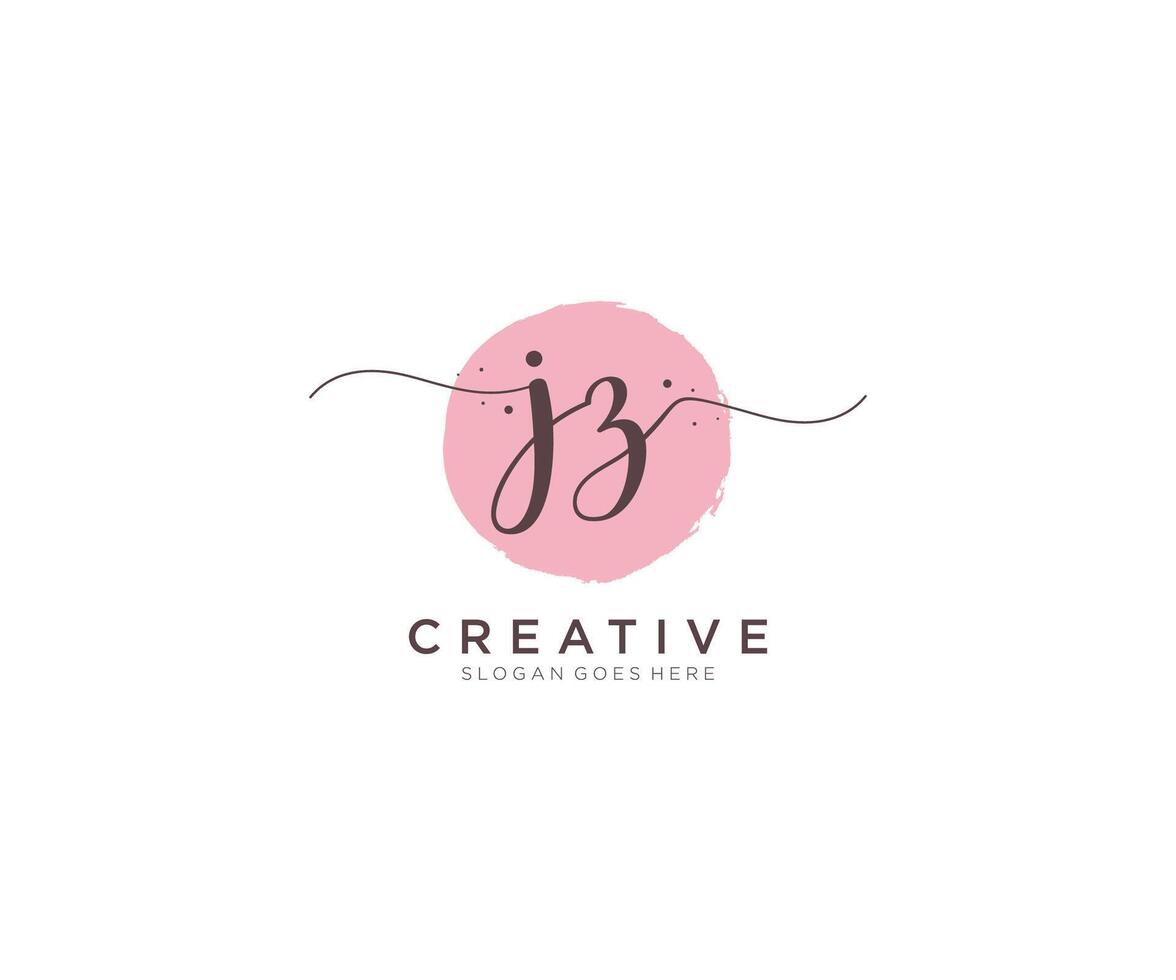 initial JZ Feminine logo beauty monogram and elegant logo design, handwriting logo of initial signature, wedding, fashion, floral and botanical with creative template. vector