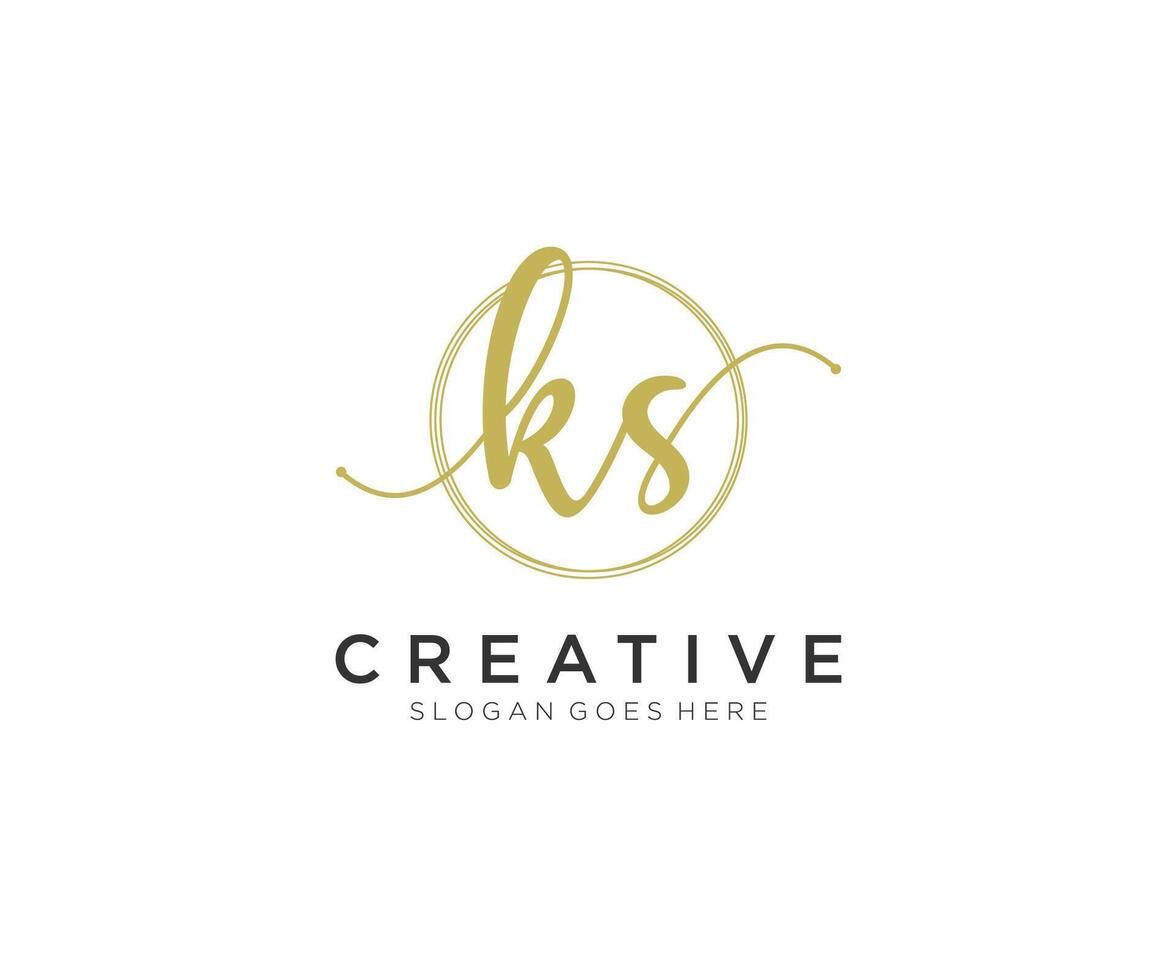 initial KS Feminine logo beauty monogram and elegant logo design, handwriting logo of initial signature, wedding, fashion, floral and botanical with creative template. vector