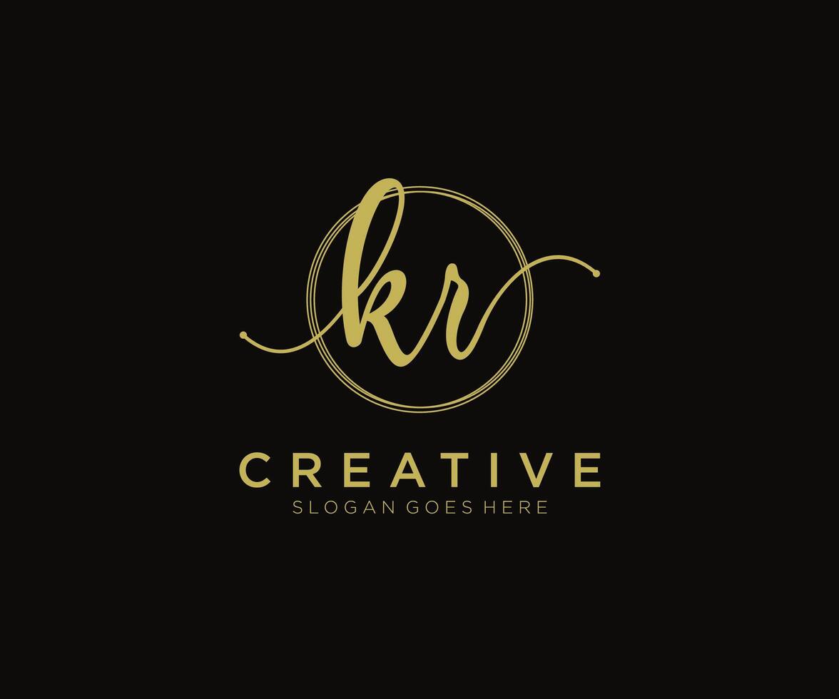 initial KR Feminine logo beauty monogram and elegant logo design, handwriting logo of initial signature, wedding, fashion, floral and botanical with creative template. vector