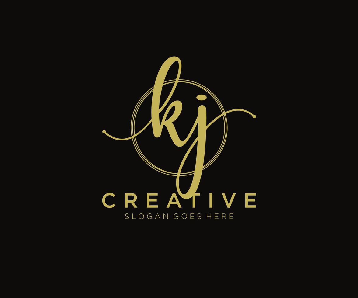 initial KJ Feminine logo beauty monogram and elegant logo design, handwriting logo of initial signature, wedding, fashion, floral and botanical with creative template. vector