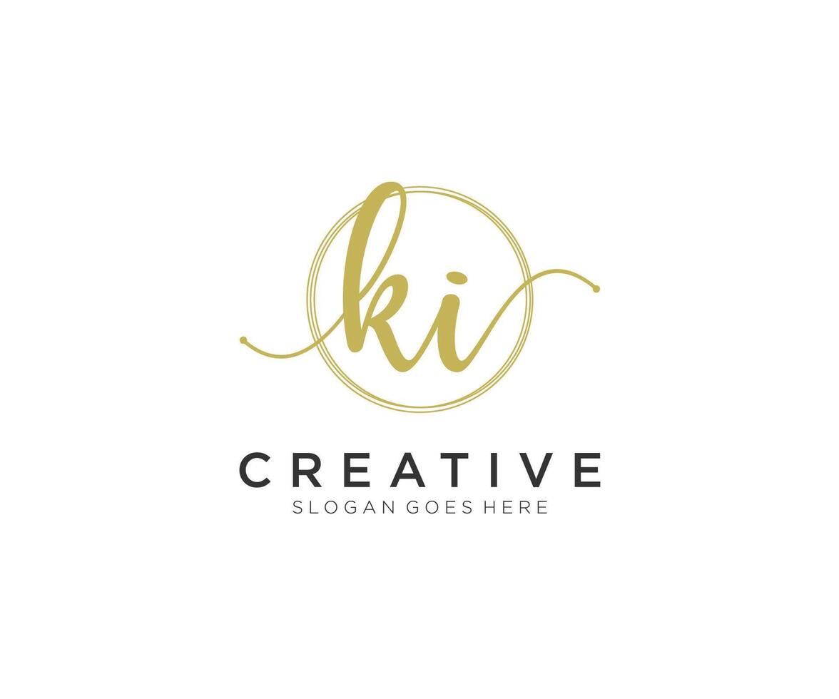 initial KI Feminine logo beauty monogram and elegant logo design, handwriting logo of initial signature, wedding, fashion, floral and botanical with creative template. vector