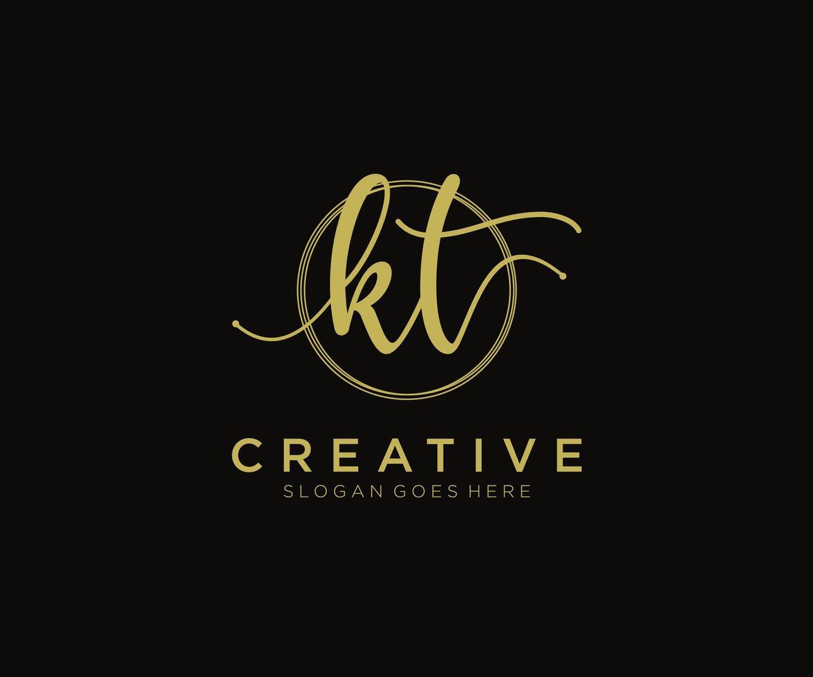 initial KT Feminine logo beauty monogram and elegant logo design, handwriting logo of initial signature, wedding, fashion, floral and botanical with creative template. vector