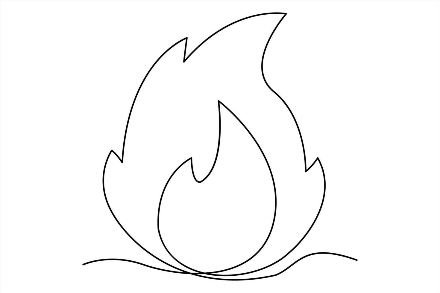 Continuous one line drawing fire art illustration of white background vector