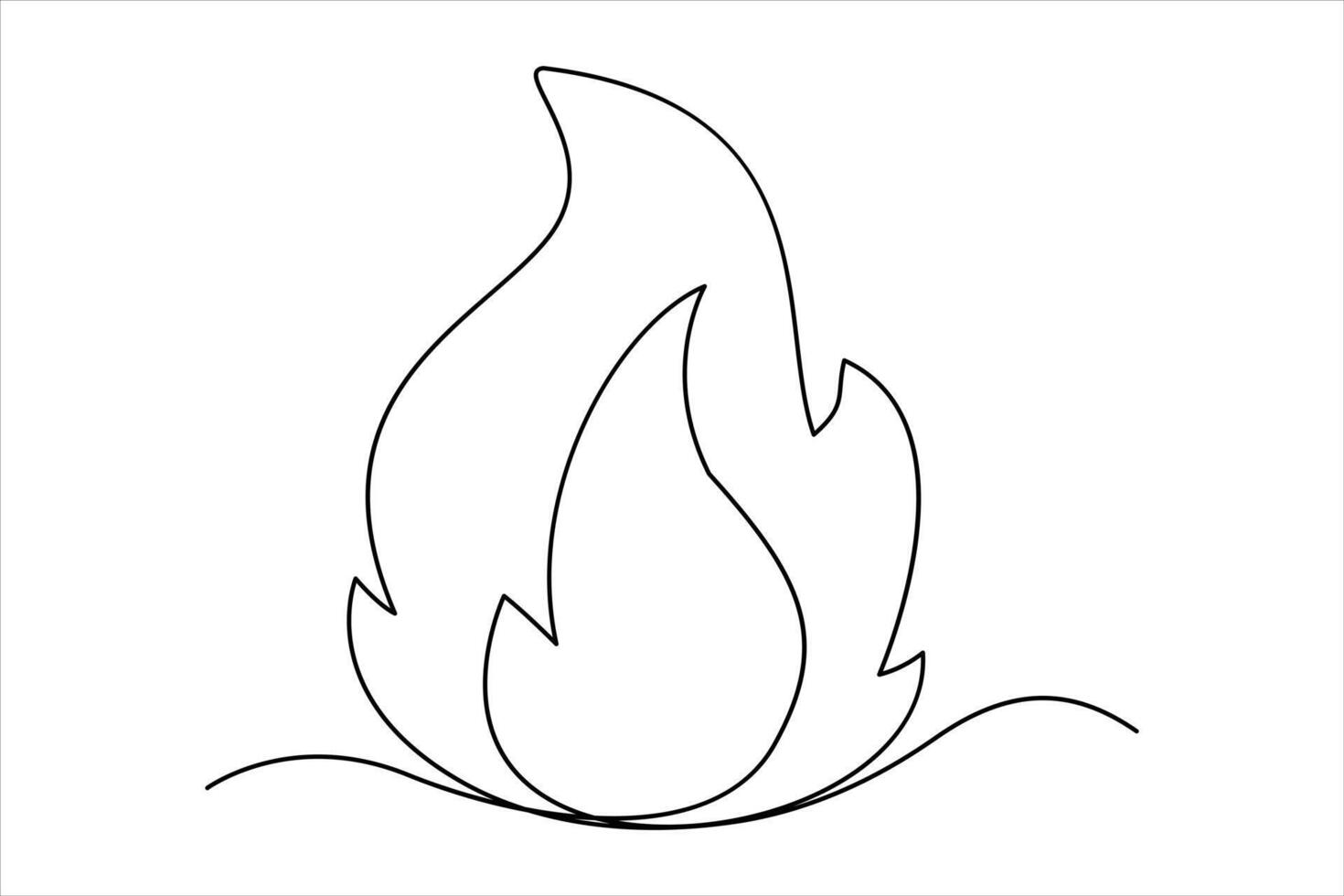 Continuous one line drawing fire art illustration of white background vector
