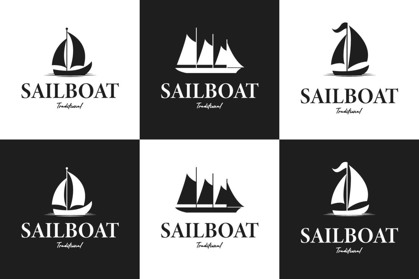 Set of asian traditional sailboat logo design vintage style template illustration idea vector