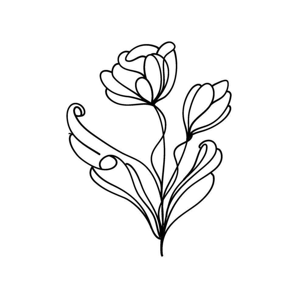 Minimalist Aesthetic Flower Tulip Doodle Print for Home Decor vector