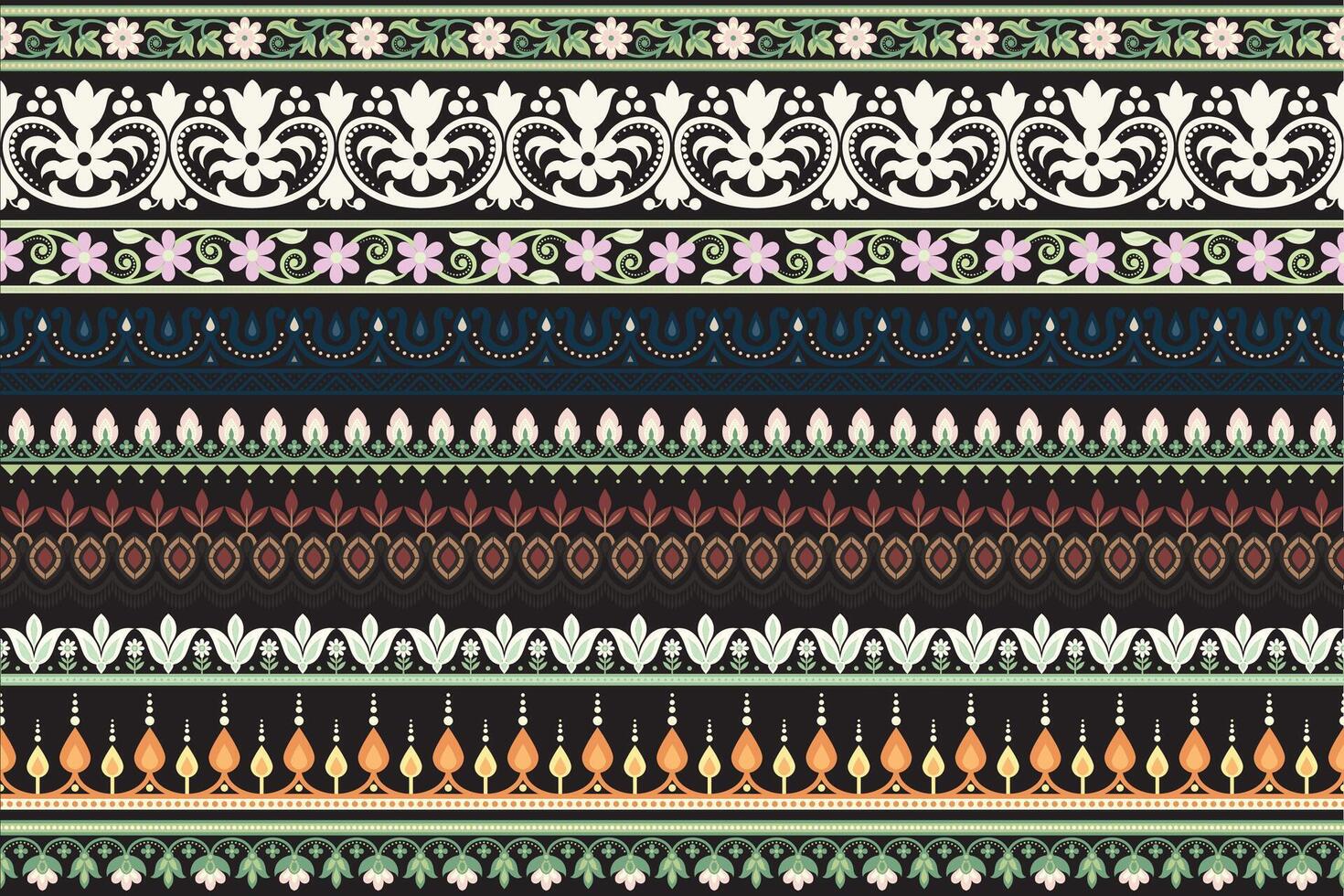 conjunto cordón floral diseño elementos floral sin costura antecedentes. modelo geométrico étnico cordón modelo diseño floral bordado para textil tela impresión fondo de pantalla alfombra. bordado cuello vector