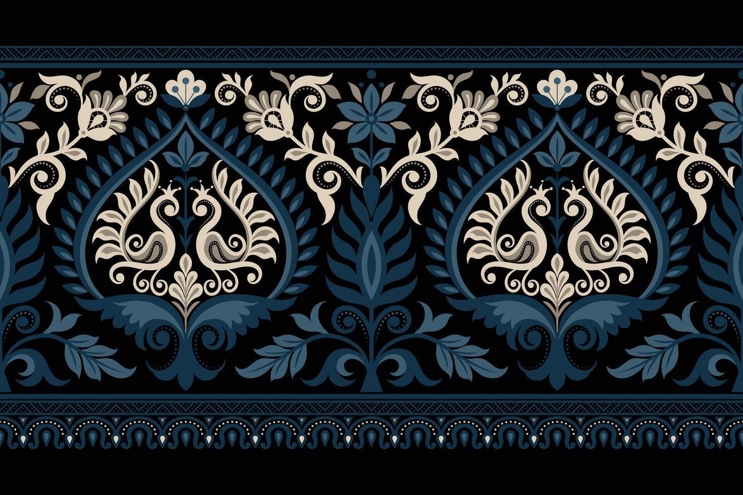 damask seamless background Geometric ethnic oriental ikat seamless pattern traditional Design for background, carpet, wallpaper, clothing, wrapping, Batik, fabric, illustration embroidery style. vector