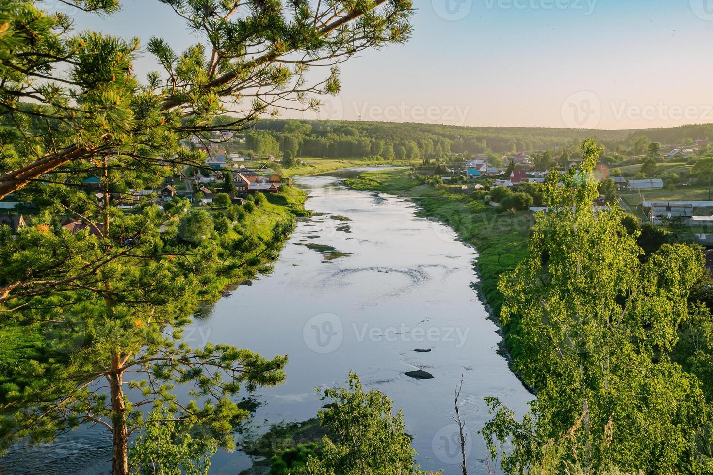 Sunny Village River and Suspended Bridge photo