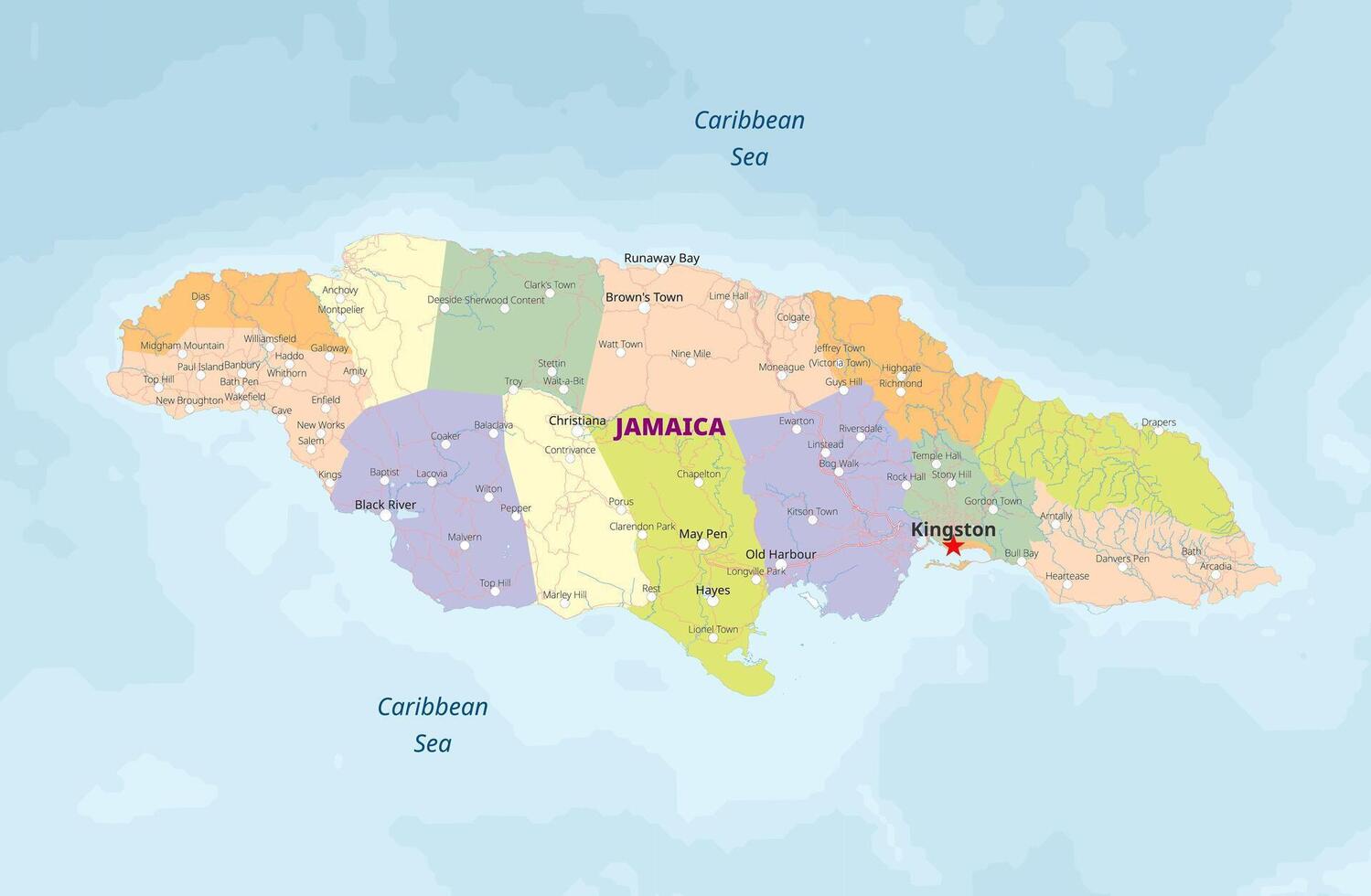 mapa de Jamaica político vector