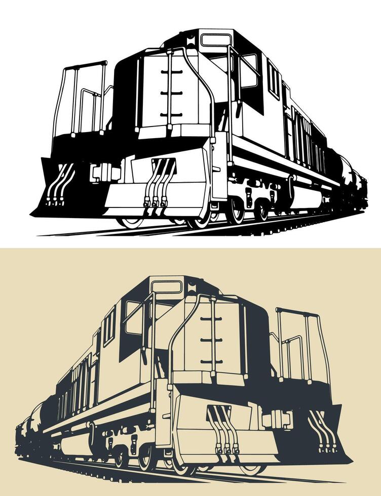 Locomotive with tank wagons close up vector