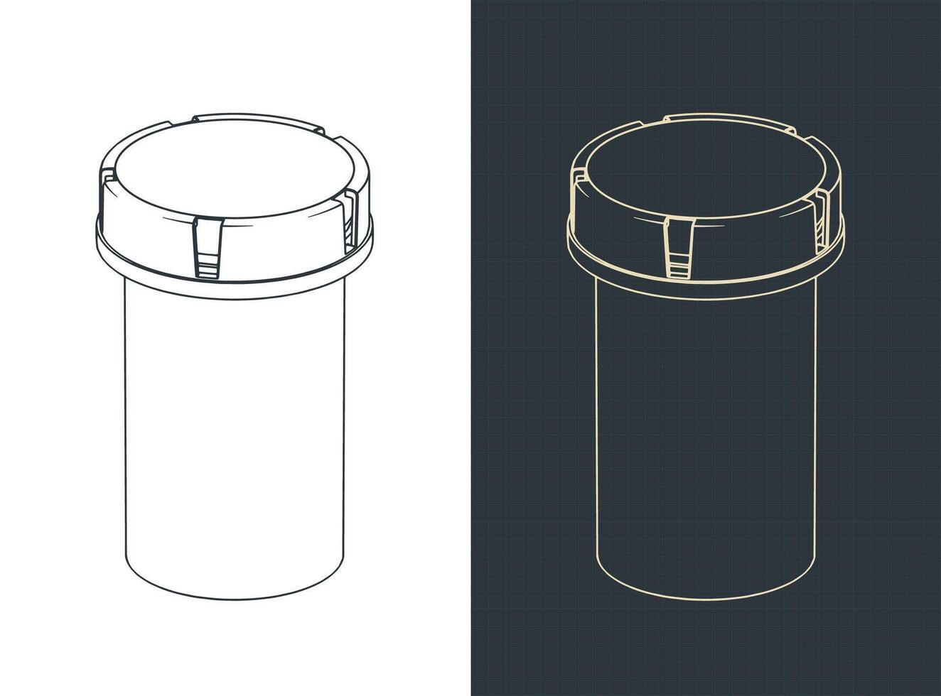Pill jar blueprints vector