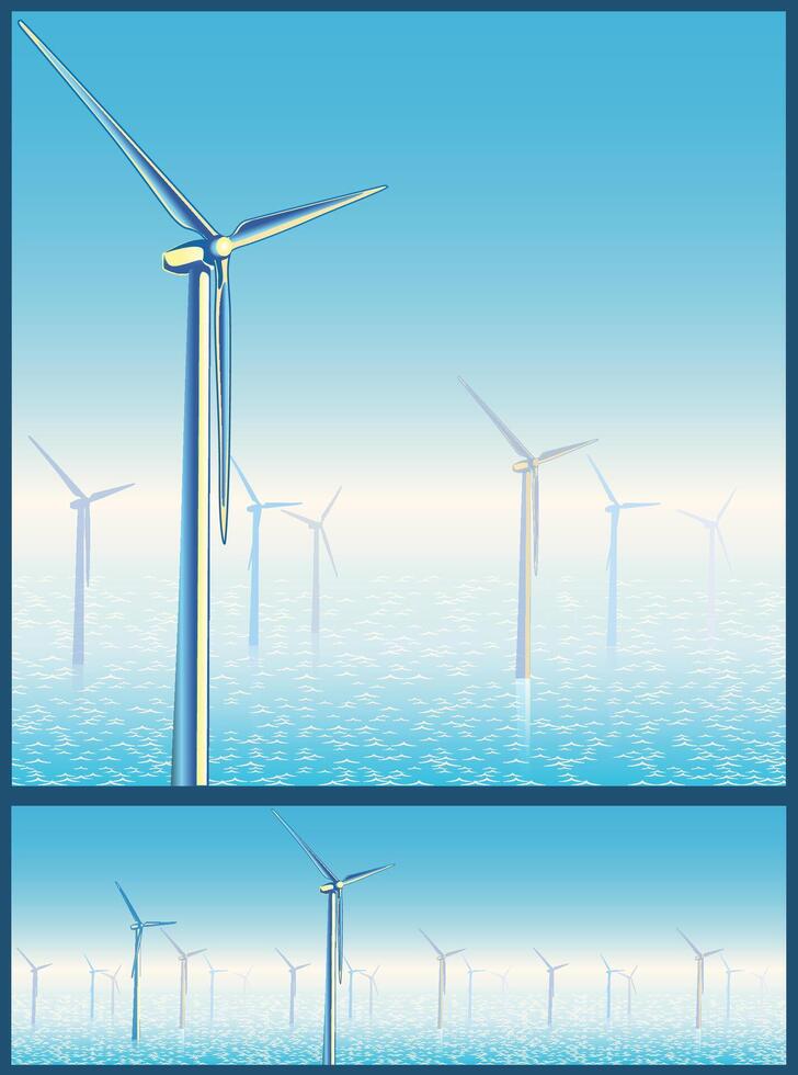 wind turbines in the sea vector