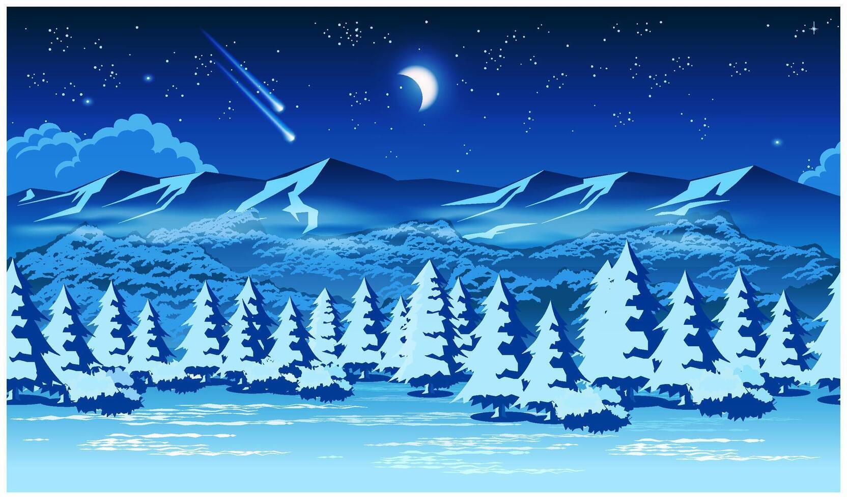 winter forest at night vector