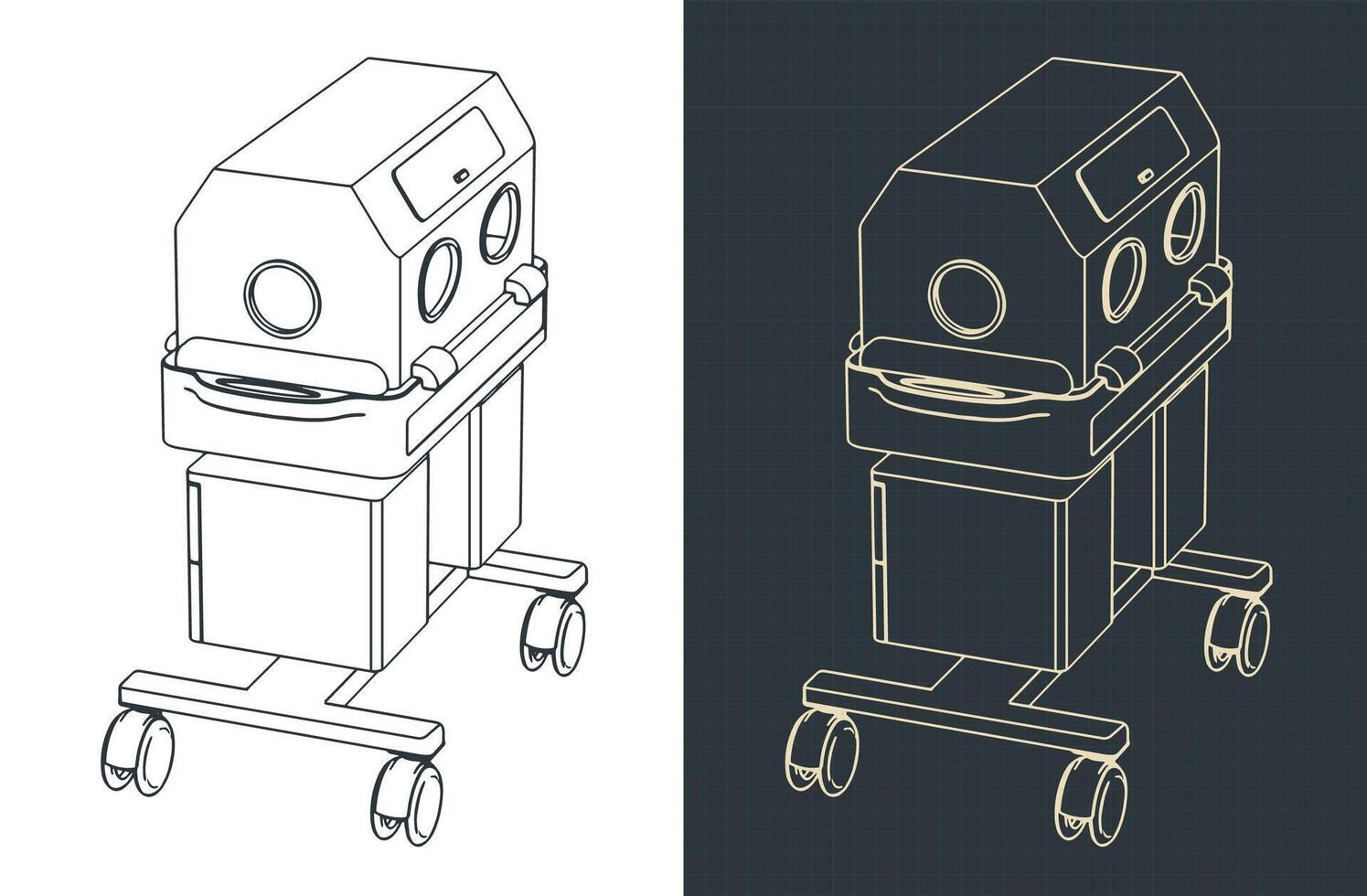 Baby Incubator isometric blueprints vector