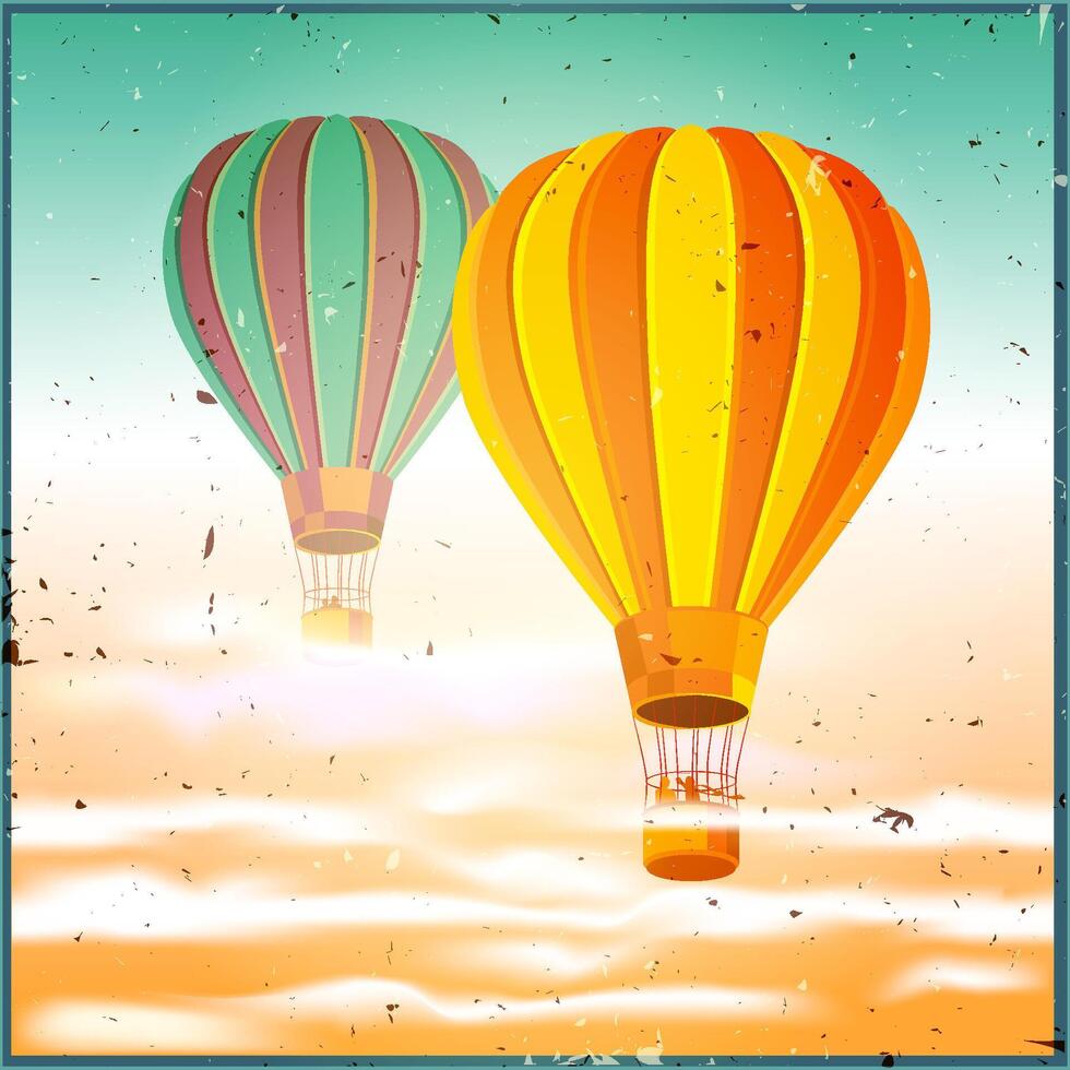 old poster with air balloons vector