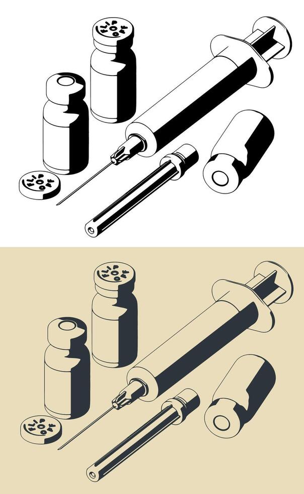 Syringe and medical bottles vector